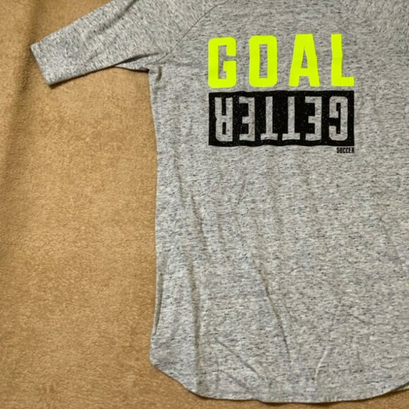 Justice Girls Sz 14‎ Heather Gray Half Sleeve Neon Yellow Black Goal Getter (E) - Picture 2 of 7